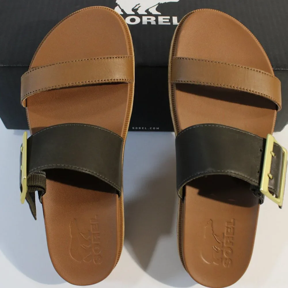 NIB Sorel Roaming Buckle Slides Velvet Tan 10 Women Sandal - Picture 3 of 7